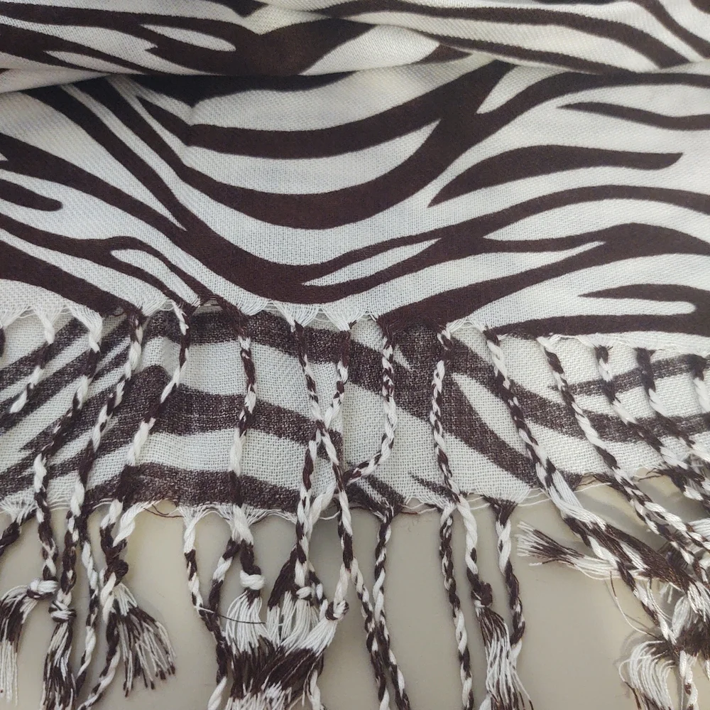 Tiger Striped Pashmina Brown & White
